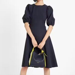 Kate Spade Elegant Pearl Embellished Open Baack Blue Puff Sleeve Dress Size 6